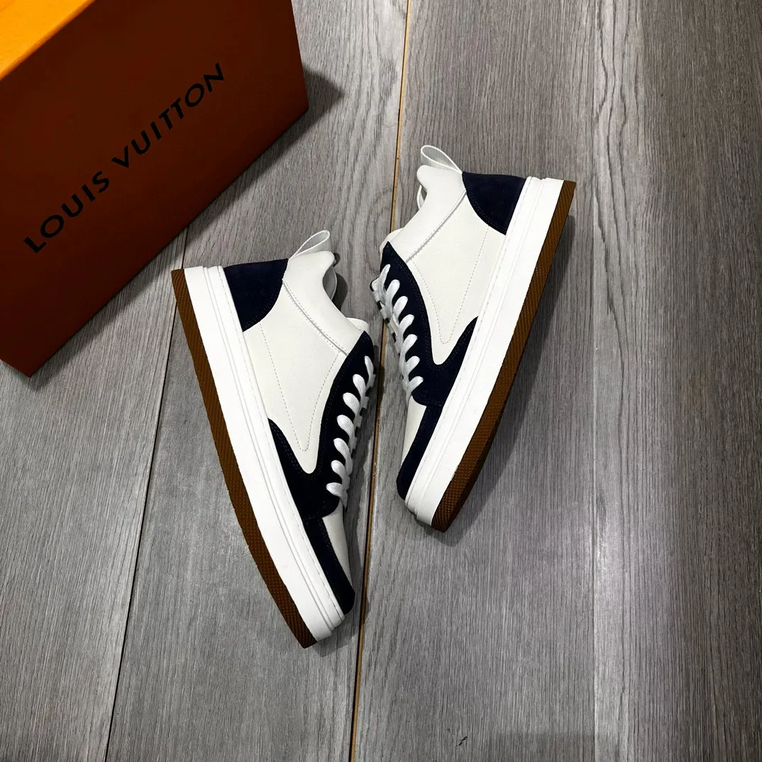 Factory price: 460💰LV's new casual high-top men's shoes👉 👉 Fashionable and versatile, 💞 Simple and elegant style, 🔊 The fabric is made of imported cowhide, ☑️breathable mesh lining, original wear-resistant rubber outsole, exclusive new style, taken in kind, five colors available, code number: 38-44, (45 can be customized)